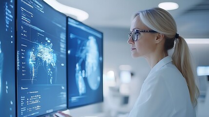 Data scientist analyzes global trends using advanced visualization techniques