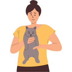 Person Illustration with Pet Cat with Trendy Cartoon Style. Vector Character.