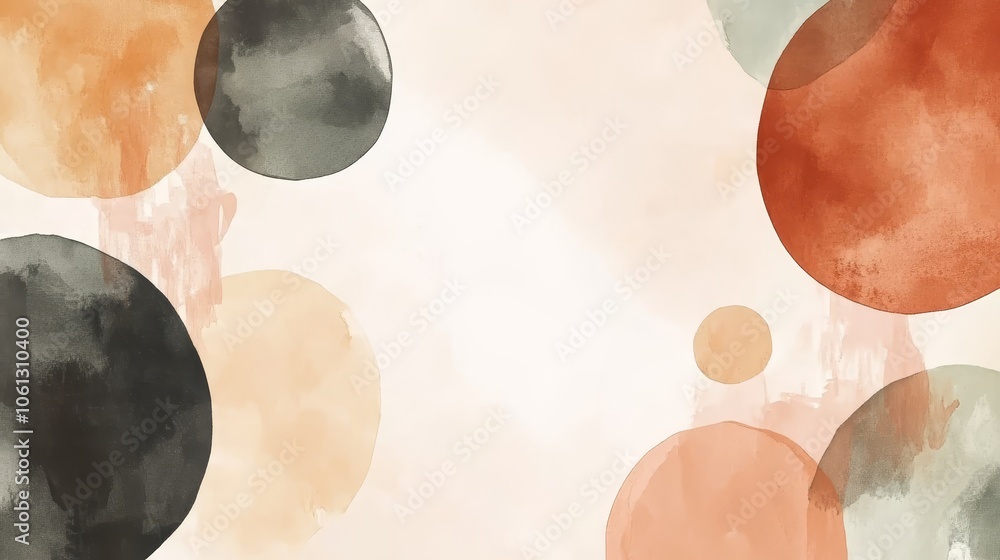 Poster abstract watercolor painting featuring a harmonious blend of colorful circles, creating visually app