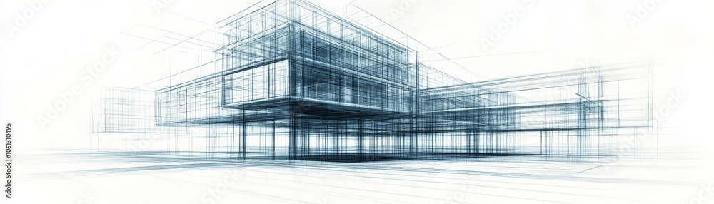 Poster detailed blueprint sketch of modern architectural design, showcasing intricate details of a futurist