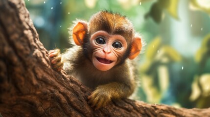 Fototapeta premium Cute Monkey Sitting on a Tree Branch