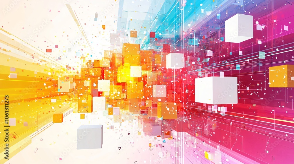Fototapete Abstract Colorful Geometric Shapes with Lines and Dots Background