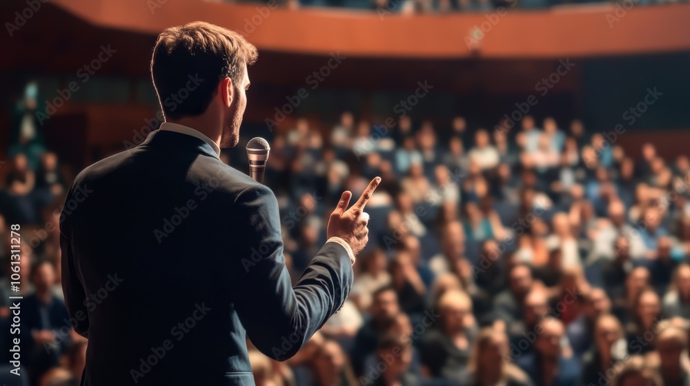 Poster dynamic presenter captivating audience with insightful business presentation in modern office settin