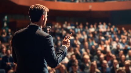 Dynamic presenter captivating audience with insightful business presentation in modern office setting