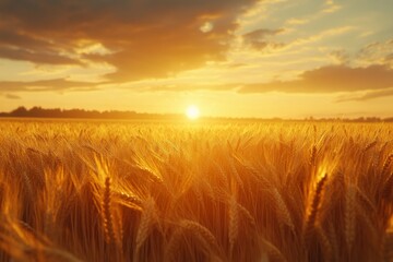 Obraz premium Golden Wheat Field at Sunset