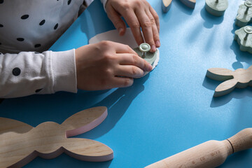 Workshop cutting figures Children air dry clay activity handicraft idea. DIY process step by step...