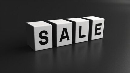 Obraz premium White Blocks Spelling 'SALE' on Black Reflective Background for Marketing and Retail Concept