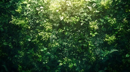 Fototapeta premium Living wall with diverse air-purifying plants, designed for eco-friendly indoor air quality, lush greenery with soft lighting enhancing textures, fresh and inviting, highly detailed, HD quality.