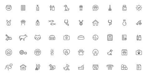 Veterinary and animals line icons collection. Pets line icons. Lovely animals icon pack. 