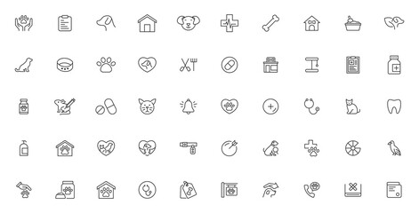 Veterinary and animals line icons collection. Pets line icons. Lovely animals icon pack. 