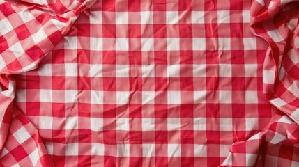 Red vintage checkered tablecloth background with space for text.