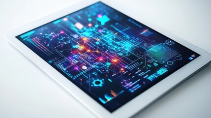 A tablet showing a digital physics textbook with video tutorials and simulations, highlighting modern educational tools, isolated on a clean white background.