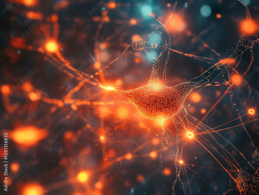 Poster futuristic illustration of neural networks with glowing nodes and connections, showcasing advanced t