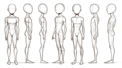 A tutorial explaining how to draw a simple human figure, from stick figures to more detailed lines, educational drawing isolated on a clean white background.