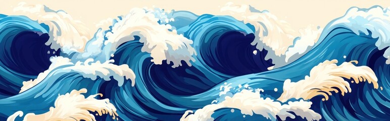 Seamless pattern of blue waves crashing on the shore.