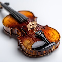 Fototapeta premium A beautifully crafted violin isolated on a clean white background, showcasing its elegance and craftsmanship.