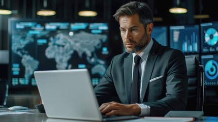 A cloud engineer tracks real-time service metrics on multiple monitors, ensuring smooth operation and quick issue resolution.