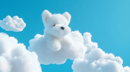 3D cute puppy dog fluffy white clouds shape blue sky cloudscape adorable pet animal fashion healing wallpaper background with copy space