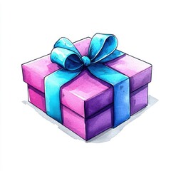 Obraz premium Watercolor style illustration of a gift box isolated on a white background.