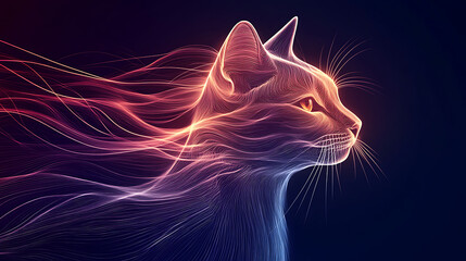 Neon Cat, wallpaper, a glowing art of a cute pet