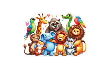 Fototapeta premium Group of wild forest animals. Cheerful animals happy vector cartoon illustration