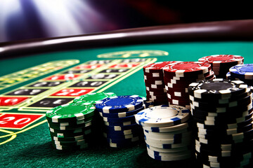 a casino table with abandoned chips