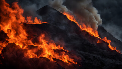 A mountain with a fire on top of it