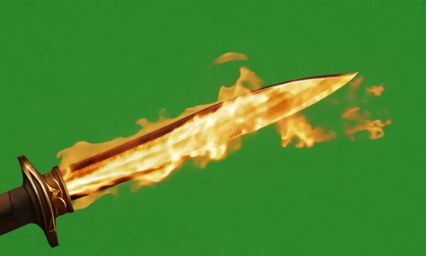 Flaming Sword Slashing Through Air with Fiery Sparks and Ember Trail