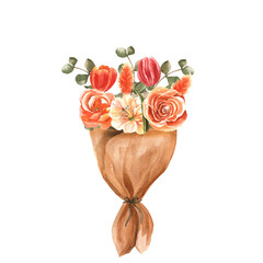 Watercolor flower arrangement for creating postcards, invitations and greetings.