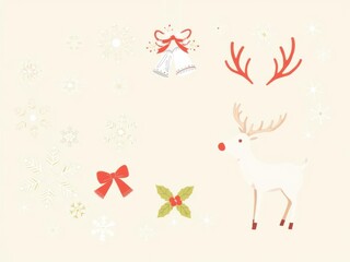 Hand drawn Christmas collection of ornaments, snowflakes, bells, stars, reindeer, and holly, stars, reindeer