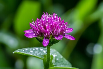 Obraz premium Capture the beauty of a raindrop-kissed purple flower