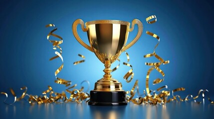 Golden Trophy with Confetti
