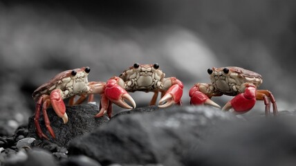 Big Crab walking along the sand beach with the sea water rolling in and out.