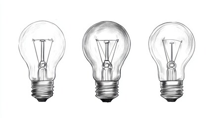 A line art tutorial teaching how to draw a light bulb, from circles to completed sketch, educational drawing isolated on a clean white background.