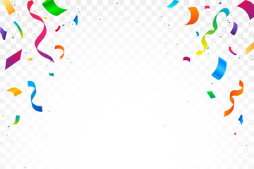 Colorful confetti explosion. Border of colorful bright confetti isolated on transparent background.