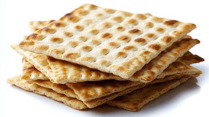 Fototapeta premium A matzah cracker, symbolizing Passover, isolated on a clean white background with fine detail.