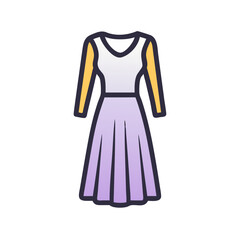 midi dress  vector icon, dress icon, vector clothing icon - simple vector illustration of a midi dress , in a simple and clean style, for business and fashion graphics. clothing flat illustration.