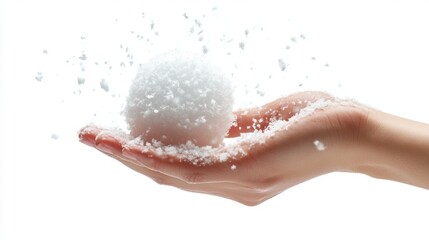 Fototapeta premium A pair of hands holding a snowball mid-throw, ready for a snowball fight, symbolizing playful winter sports, isolated on a clean white background.