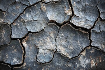 Obraz premium A close-up view of cracked and weathered rock, showcasing the texture and detail of the surface.