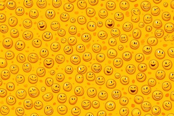 Seamless pattern of yellow smiley faces on a yellow background.