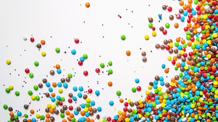 Candy on a white background presents a sweet and enticing sight. A colorful display of treats that brings joy and indulgence.