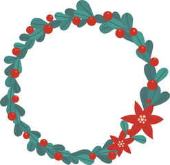 Christmas flower,leaves and berry Christmas wreath frame illustration for decoration on Christmas holiday and new year festival.
