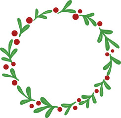 Leaves and berry Christmas wreath frame illustration for decoration on Christmas holiday and new year festival.