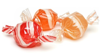 Candy on a white background presents a sweet and enticing sight. A colorful display of treats that brings joy and indulgence.