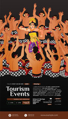 Social Media post template idea with Indonesia Bali Kecak dancer design illustration