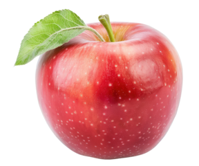 Red apple with leaf isolated on transparent background