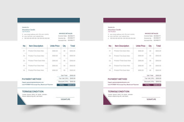 Unique and professional Invoice design template for company bill form business invoice. Innovative design, with creative design and creative color. For your business.