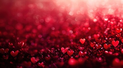 Abstract panoramic background with red hearts, romantic atmosphere ideal for Valentine's Day designs and banners.