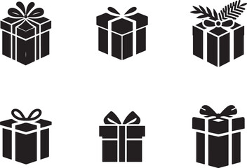 Gift Box with Ribbon Silhouette Vector Isolated set.