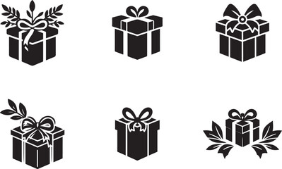 Gift Box with Ribbon Silhouette Vector Isolated set.